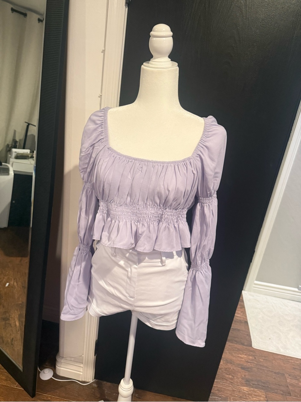 Lavender Smocked Peasant Blouse - Women's Top